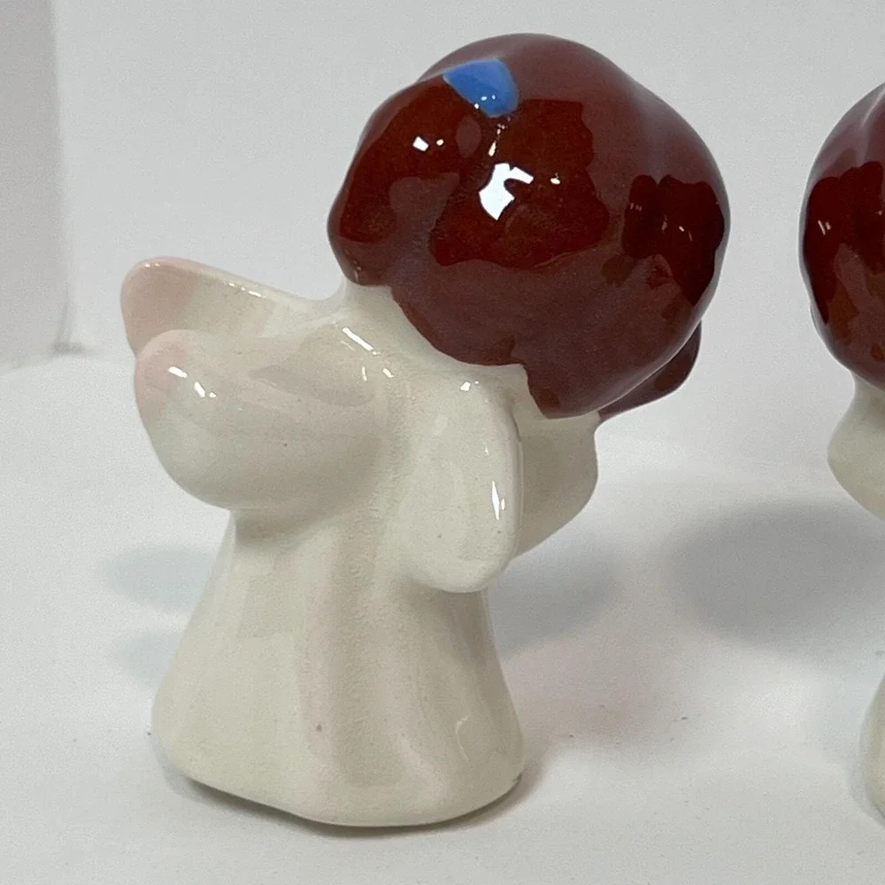 Vintage Angel Taper Candle Huggers Christmas Hand Painted Set of 2 Glossy